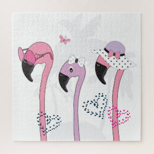 Summer Flamingo: Beach Vintage Illustration. Jigsaw Puzzle