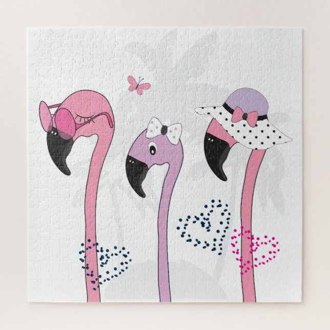 Summer Flamingo: Beach Vintage Illustration. Jigsaw Puzzle (Vertical)