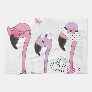 Summer Flamingo: Beach Vintage Illustration. Kitchen Towel