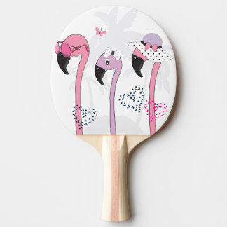 Summer Flamingo: Beach Vintage Illustration. Ping Pong Paddle