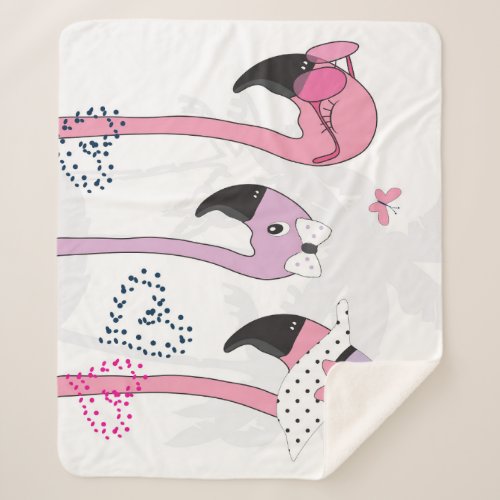 Summer Flamingo Beach Vintage Illustration Sherpa Blanket