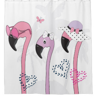 Summer Flamingo: Beach Vintage Illustration. Shower Curtain