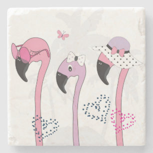 Summer Flamingo: Beach Vintage Illustration. Stone Coaster
