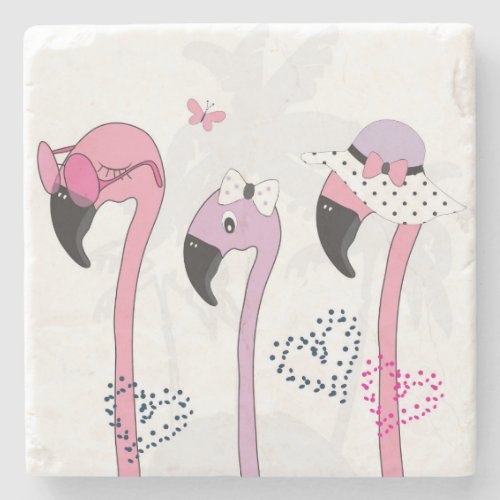 Summer Flamingo Beach Vintage Illustration Stone Coaster