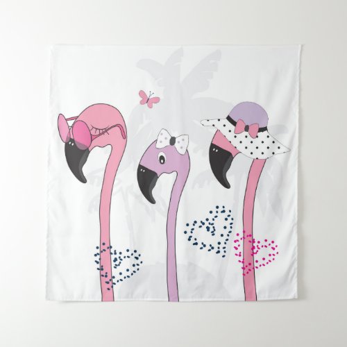 Summer Flamingo Beach Vintage Illustration Tapestry