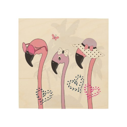 Summer Flamingo Beach Vintage Illustration Wood Wall Art