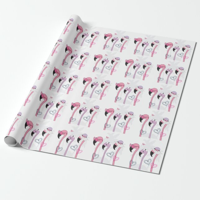 Summer Flamingo: Beach Vintage Illustration. Wrapping Paper (Unrolled)
