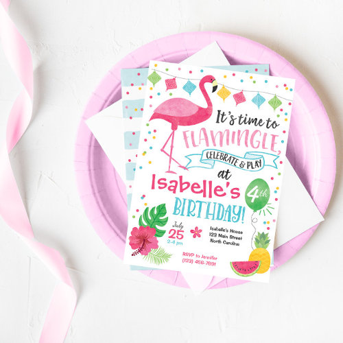 Summer Flamingo Birthday Invitation, Flamingle