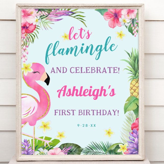 Summer Flamingo Birthday Party Welcome Sign (Summer Flamingo Birthday Party Welcome Sign)
