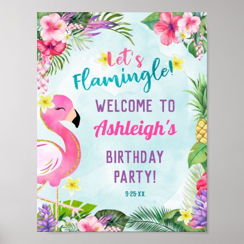 Summer Flamingo Birthday Party Welcome Sign 8x10