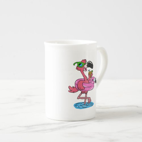 Summer Flamingo cartoon  choose background color Bone China Mug