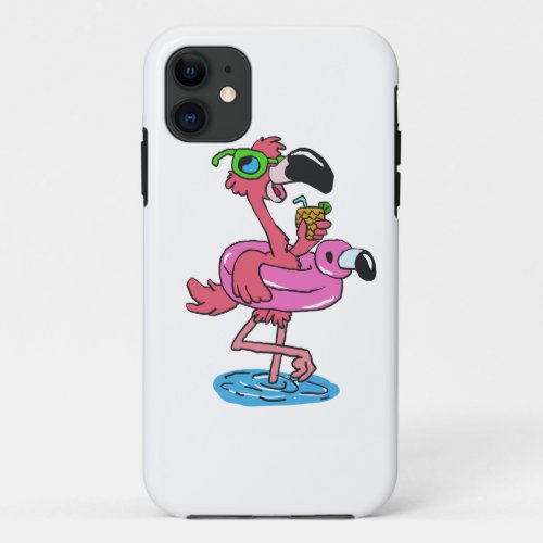 Summer Flamingo cartoon  choose background color iPhone 11 Case