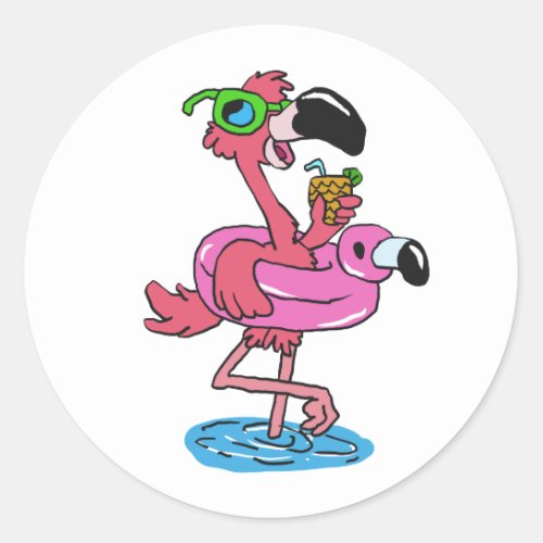 Summer Flamingo cartoon  choose background color Classic Round Sticker