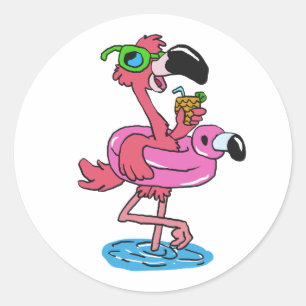Summer Flamingo cartoon   choose background color Classic Round Sticker