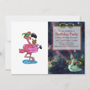 Summer Flamingo cartoon choose background color Invitation