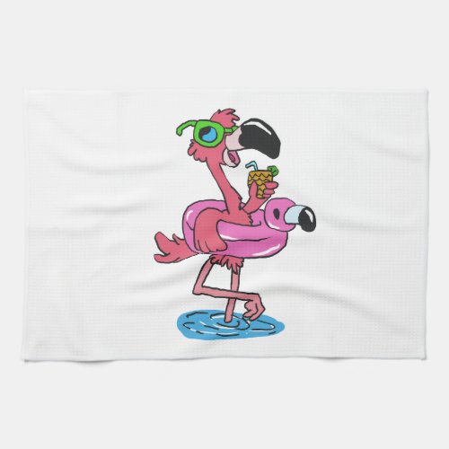Summer Flamingo cartoon  choose background color Kitchen Towel