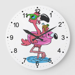 Summer Flamingo cartoon choose background color Large Clock