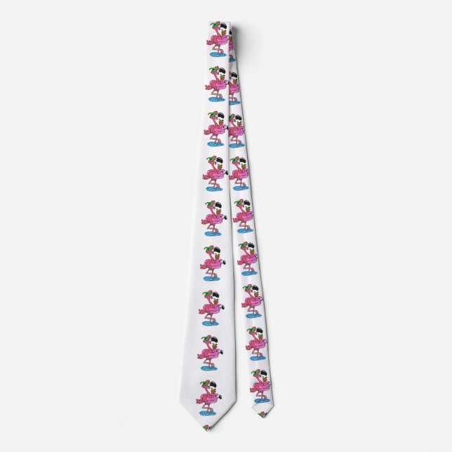Summer Flamingo cartoon | choose background color Neck Tie (Front)