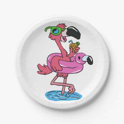 Summer Flamingo cartoon  choose background color Paper Plates