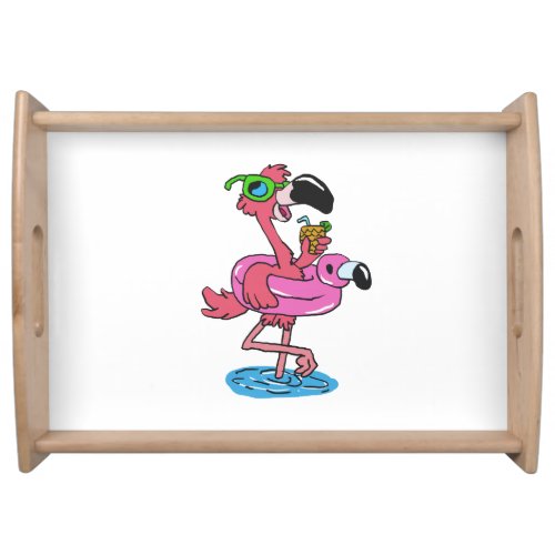 Summer Flamingo cartoon  choose background color Serving Tray