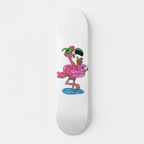 Summer Flamingo cartoon  choose background color Skateboard