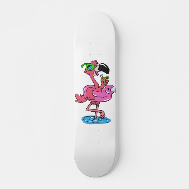 Summer Flamingo cartoon | choose background color Skateboard (Front)