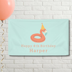summer flamingo float kids birthday pool party banner