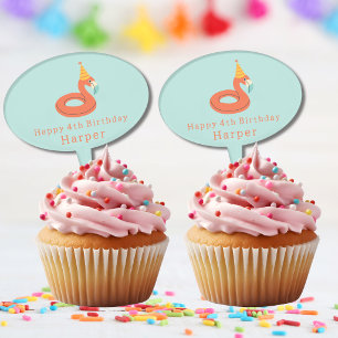 summer flamingo float kids birthday pool party cake topper