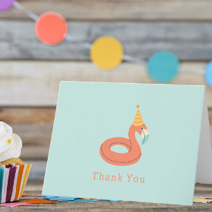 summer flamingo float kids birthday pool party letterpress thank you card
