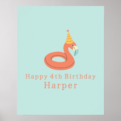 summer flamingo float kids birthday pool party poster