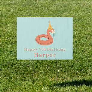 summer flamingo float kids birthday pool party sign