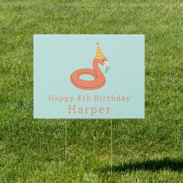 summer flamingo float kids birthday pool party sign (Insitu)