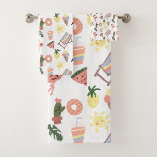 Summer Flamingo Hand Drawn Doodles Bath Towel Set