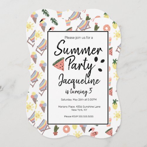 Summer Flamingo Hand Drawn Doodles Invitation