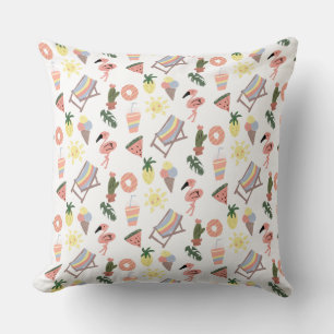 Summer Flamingo Hand Drawn Doodles Throw Pillow