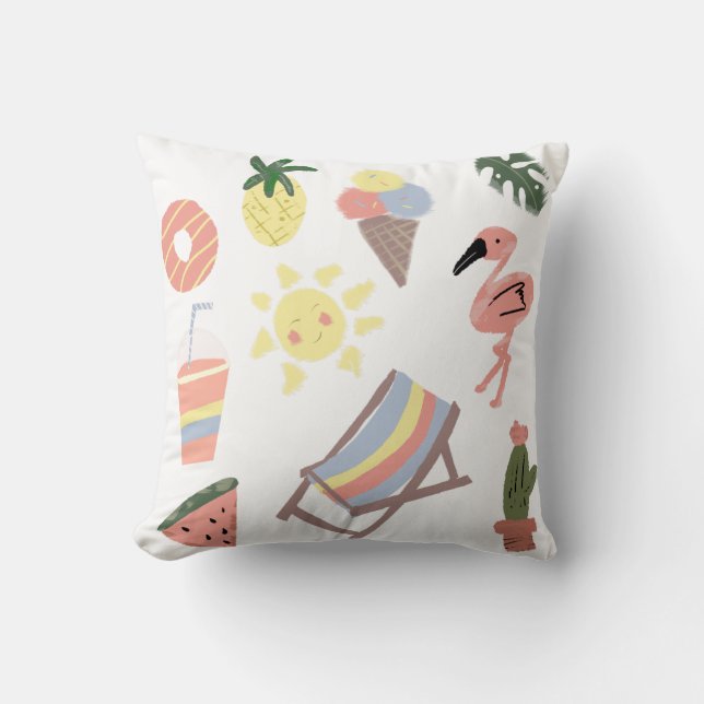 Summer Flamingo Hand Drawn Doodles Throw Pillow (Front)