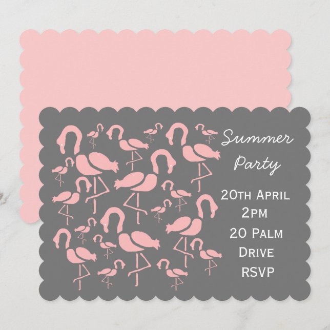 Summer flamingo picnic garden party celebration invitation (Front/Back)
