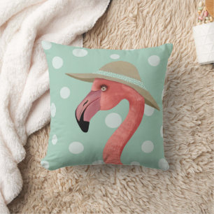 Summer Flamingo Polka Dots Whimsical Animal Throw Pillow