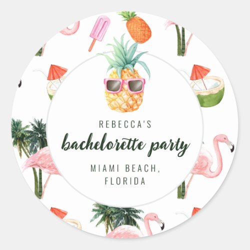 Summer Flamingo Pool Party Bachelorette Party Classic Round Sticker