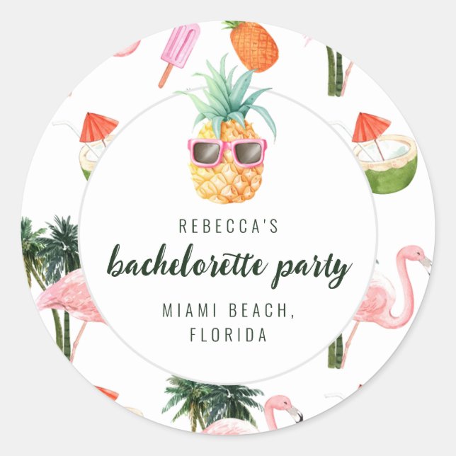 Summer Flamingo Pool Party Bachelorette Party Classic Round Sticker (Front)
