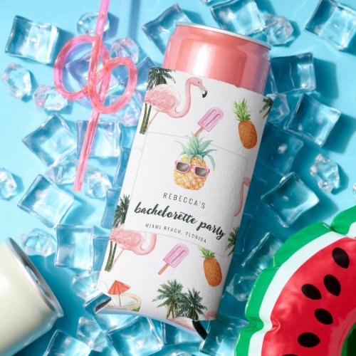 Summer Flamingo Pool Party Bachelorette Party Seltzer Can Cooler