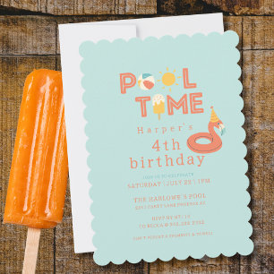 summer flamingo popsicle kids birthday pool party invitation