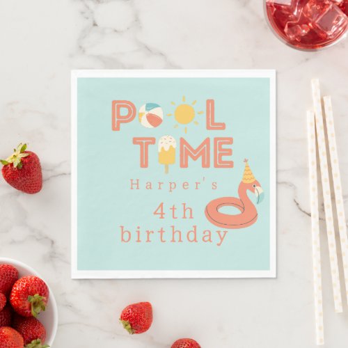 summer flamingo popsicle kids birthday pool party napkins