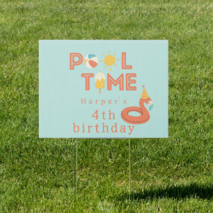 summer flamingo popsicle kids birthday pool party sign