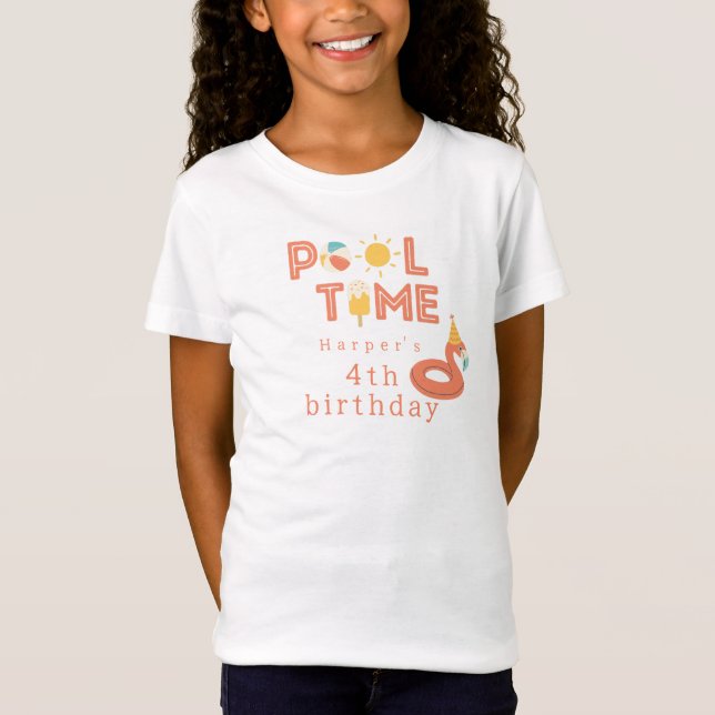 summer flamingo popsicle kids birthday pool party T-Shirt (Front)