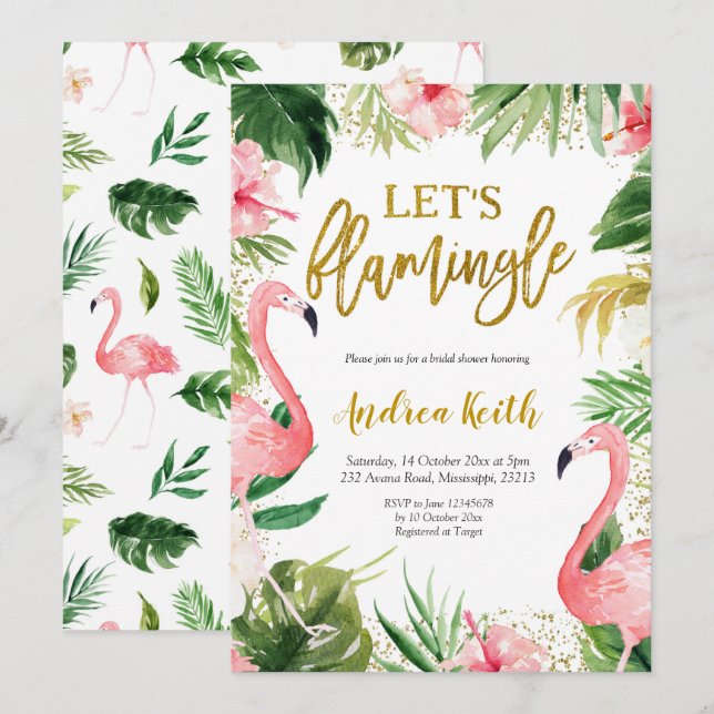 Summer Flamingo Tropical Bridal Shower Invitation (Front/Back)