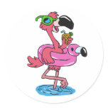Summer Flamingo with sunglasses Classic Round Sticker