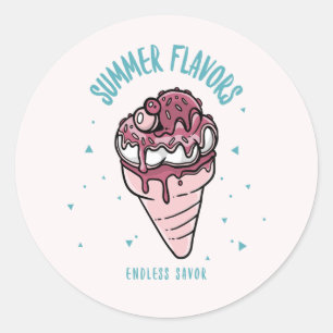 Summer Flavors Dripping Ice Cream Classic Round Sticker