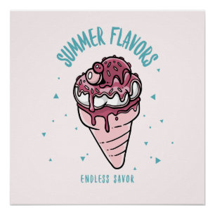 Summer Flavors Dripping Ice Cream Poster