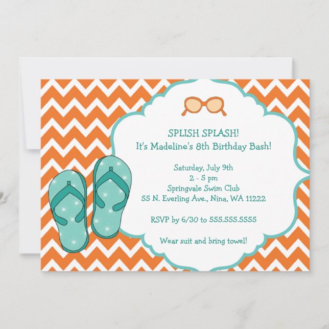 Summer Flip Flop Birthday Party Invite (Front)